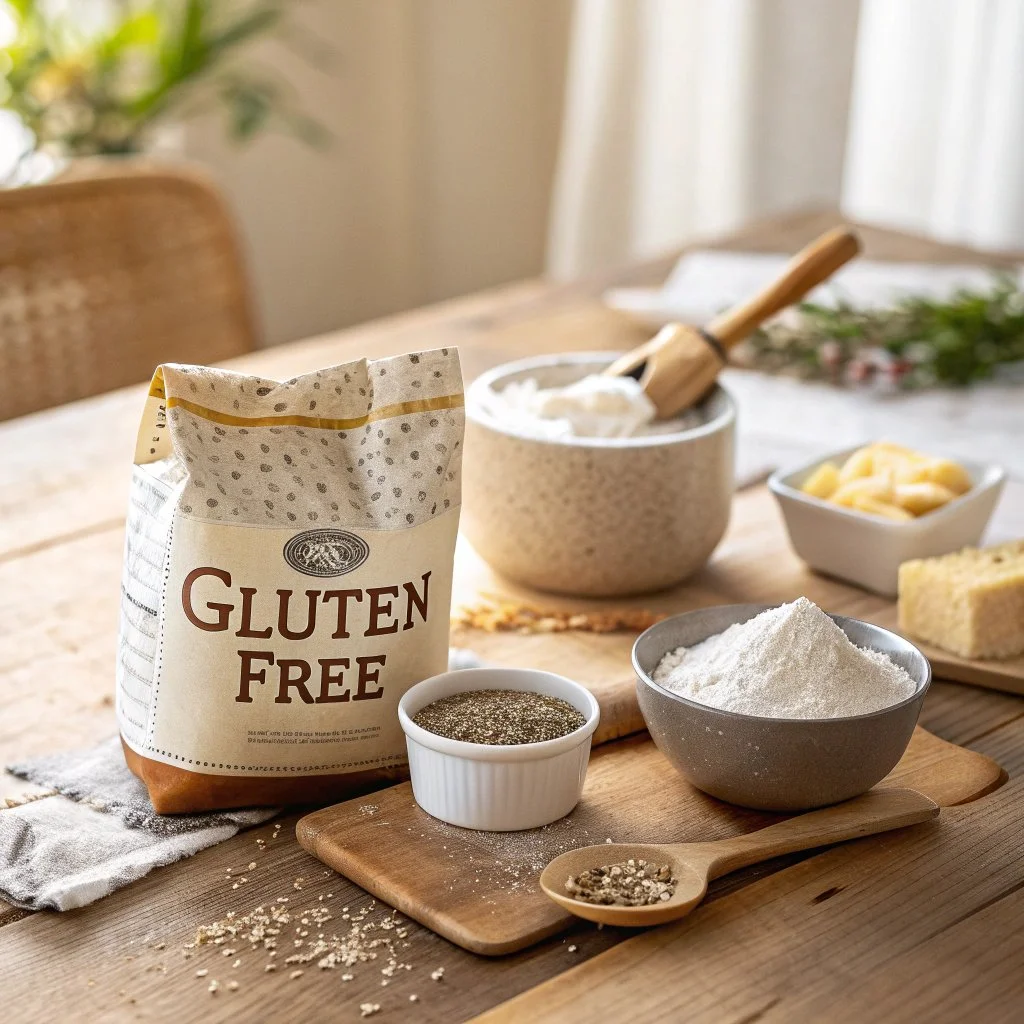An assortment of gluten-free baking ingredients on a table